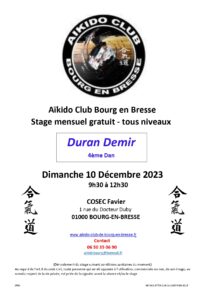 Stage Mensuel Dimanche 10 Décembre 2023 Duran Demir 4D @ COSEC FAVIER